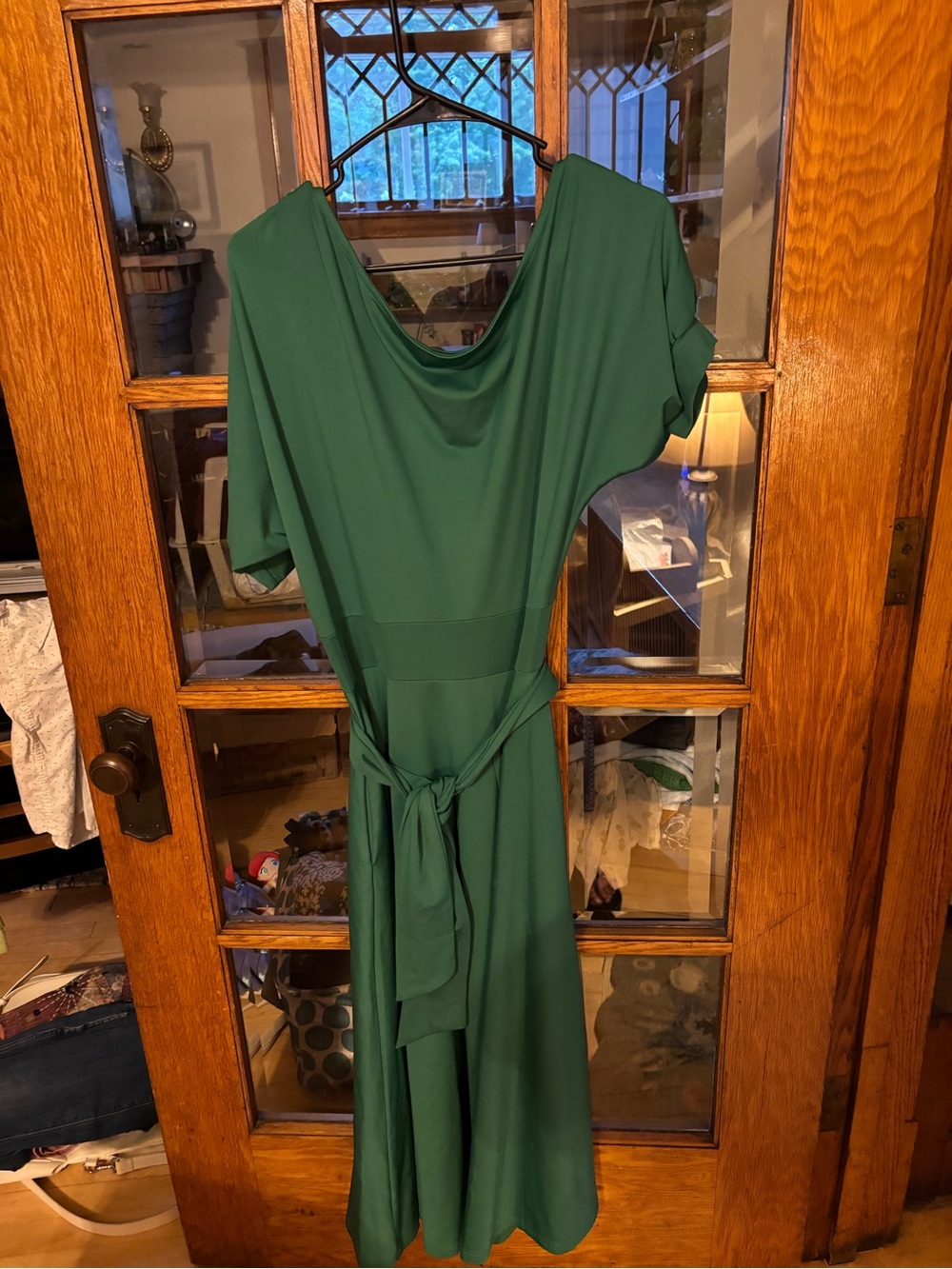 Women’s Off the Shoulder Green Tie-Waist Dress